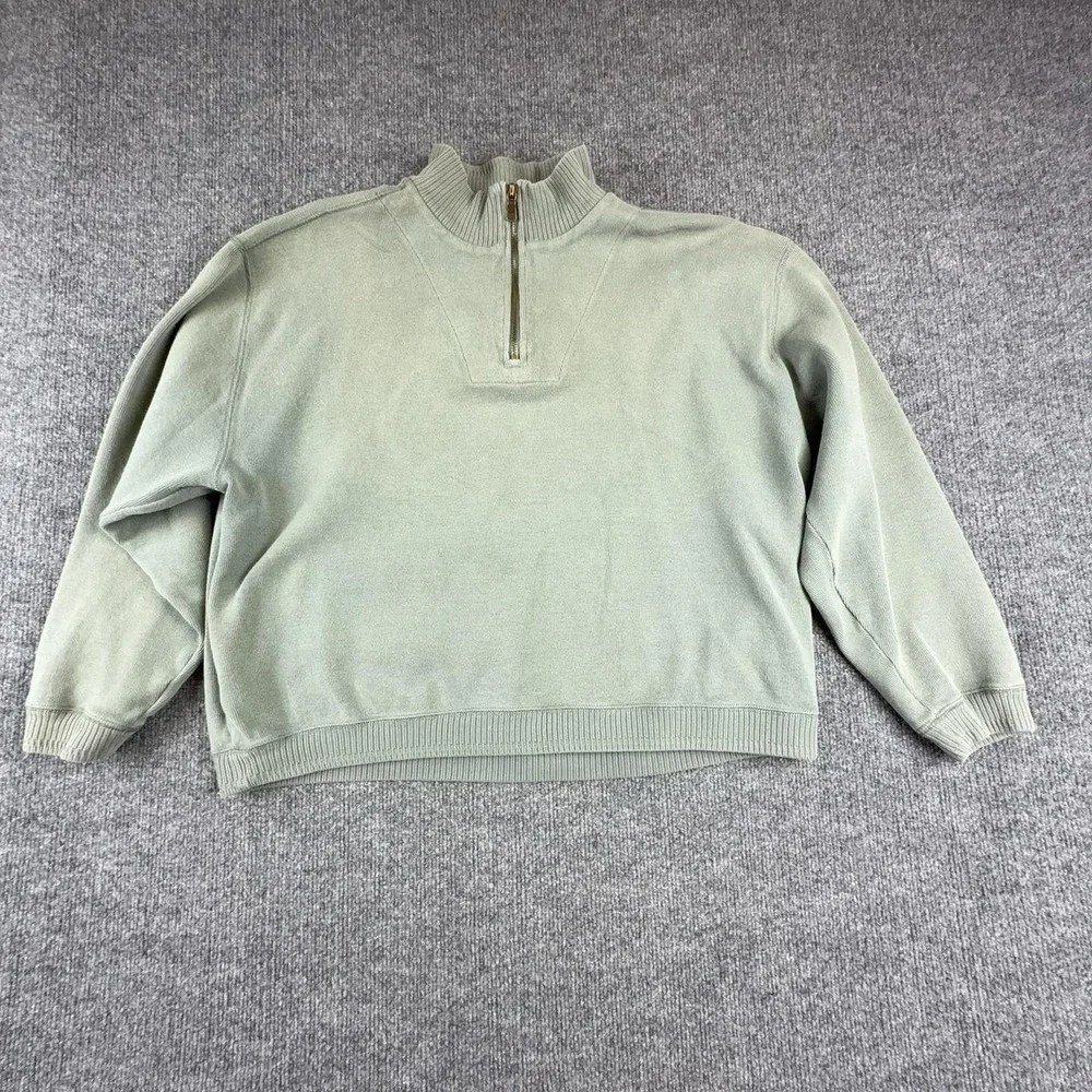 Tommy Bahama Sweater Mens Medium Green 1/4 Zip Mock Neck Cotton Knit Pullover